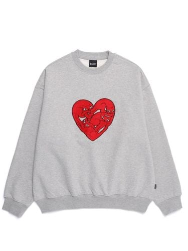 Heart Cat Oversized Heavy Terry Sweatshirt [Grey] - BAJOO BIJOO - Modalova