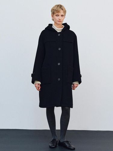 Hooded Merino Wool Knee Length Coat [Black] - LENUEE - Modalova