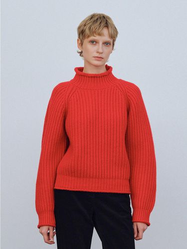 High-neck Ribbed Merino Wool Sweater [RED] - LENUEE - Modalova