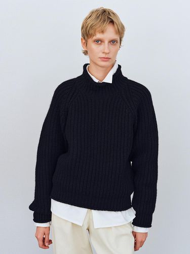 High-neck Ribbed Merino Wool Sweater [Black] - LENUEE - Modalova