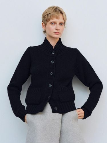 Spencer Air Wool High Neck Ribbed Cardigan [Black] - LENUEE - Modalova