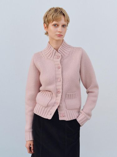 Air Wool High Neck Ribbed Cardigan [Indi Pink] - LENUEE - Modalova