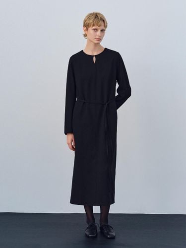 Wool Button Belt Dress [Black] - LENUEE - Modalova