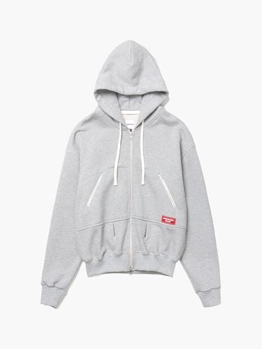 Belt Detail Cotton Zip-Up Hoodie [GRAY] - UNKNOWN BLUE - Modalova