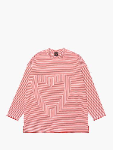 Heart Pattern Cotton Blend Long Sleeve T-shirt [Red Stripe] - UNKNOWN BLUE - Modalova