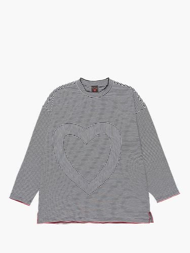 Heart Pattern Long Sleeve Cotton T-shirt [Black Stripe] - UNKNOWN BLUE - Modalova