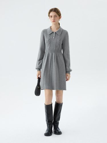 Button Collar Knitted Winter Dress [Gray] - We’Dee - Modalova