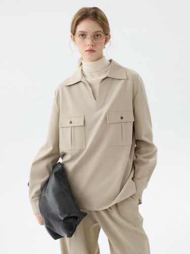 V-neck Lyocell Blend Pocket Shirt [Beige] - We’Dee - Modalova