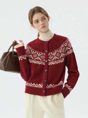 Diamond Cable Wool Blend Cardigan [Red] - We’Dee - Modalova