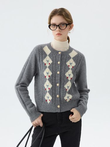 Ribbon Argyle Cable Cardigan [Gray] - We’Dee - Modalova