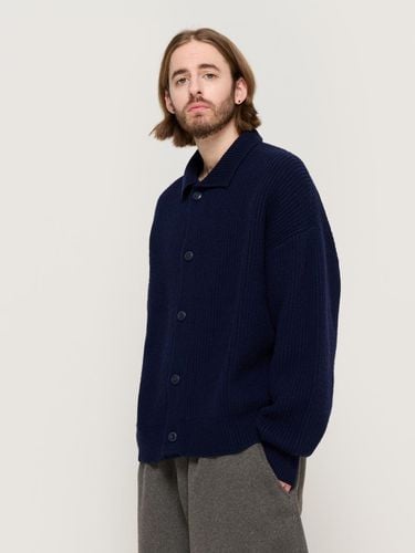 Wool Blend Button Point Semi-Overfit Cardigan [NAVY] - CARGOBROS - Modalova