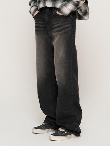 Vintage Washing Semi-Wide Cotton Denim Pants [Black] - CARGOBROS - Modalova