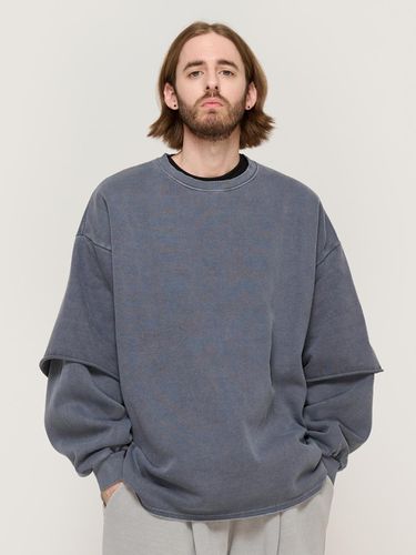 Pigment Washed Double Layered Boxy Sweatshirt [Navy] - CARGOBROS - Modalova