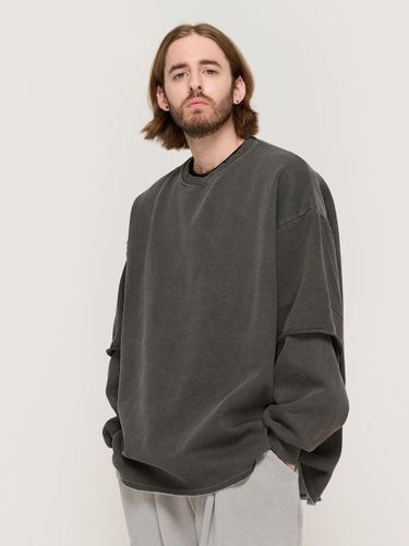 Pigment Washed Double Layered Boxy Sweatshirt [Charcoal] - CARGOBROS - Modalova