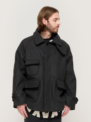 Pocket Balmacaan Short Wool Coat [Charcoal] - CARGOBROS - Modalova