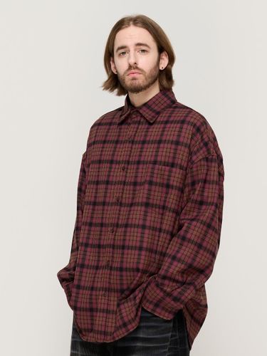 Cotton Check Over Fit Shirt [Wine] - CARGOBROS - Modalova