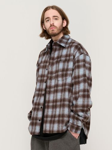 Soft Wool-like Check Semi-overfit Shirt Jacket [BROWN] - CARGOBROS - Modalova