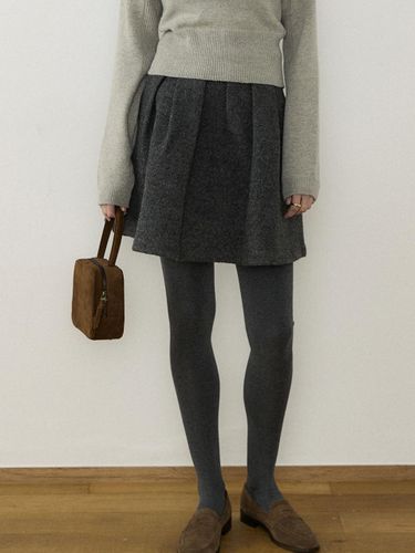 Wool Boucle Flare Asymmetric Skirt [Charcoal] - AUBARD - Modalova