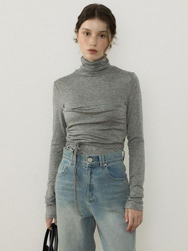 Roll-neck Tube Top Double-pattern T-shirt [Melange Gray] - AUBARD - Modalova