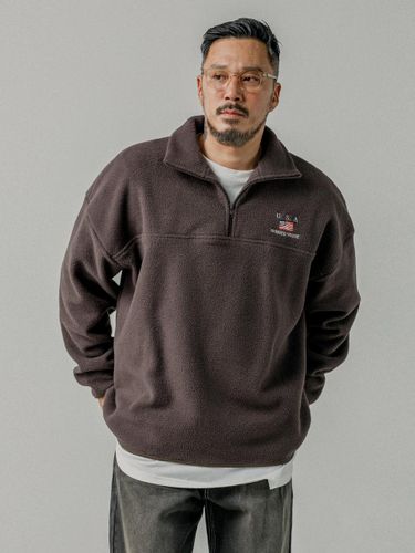 Double Fleece Half Zip-up Overfit Pullover [Brown] - RUGGED HOUSE - Modalova