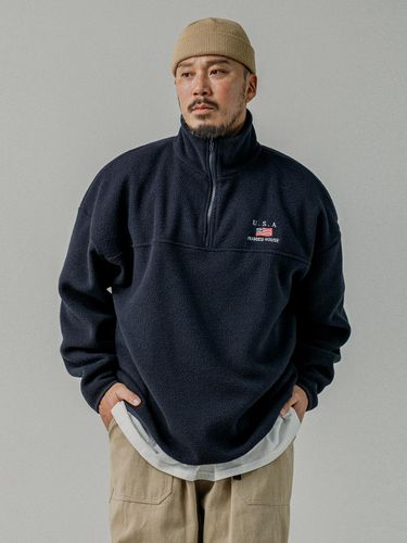 Double Fleece Half Zip-up Oversized Top [Navy] - RUGGED HOUSE - Modalova