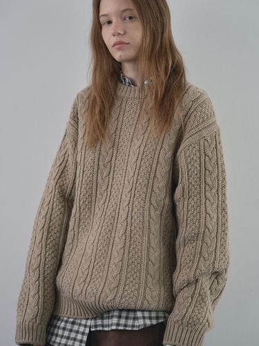 Merino Wool Cable Knit Oversized Sweater [Beige] - VANISHMENT - Modalova