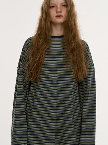 Fleece Stripe Long Sleeve Tee [GREEN] - VANISHMENT - Modalova