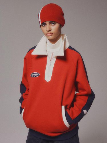 Color Block Fleece-lined Sweatshirt [RED] - MENASOO - Modalova