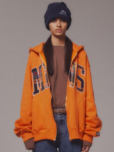 Check Hood Fleece-lined Zip-up Jacket [Orange] - MENASOO - Modalova