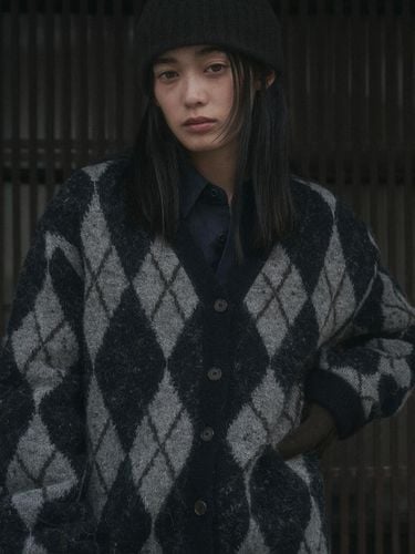 Hairy Alpaca Argyle Knit Cardigan [Navy] - SAGEMENT - Modalova