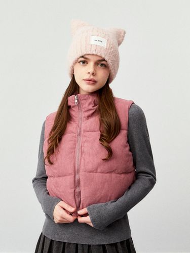 Corduroy Puffer High Neck Cropped Vest [Pink] - koolkitten - Modalova