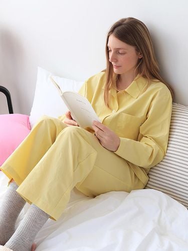 Premium Cotton Straight Fit Pajama Set [Yellow] - morlhaus - Modalova