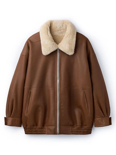 Spanish Shearling Reversible Semi-Overfit Bomber Jacket [Camel] - VERDEMAR - Modalova