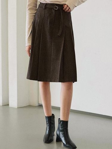 Belt Pleated Wool Blend Midi Skirt [BROWN] - DEHEVE - Modalova