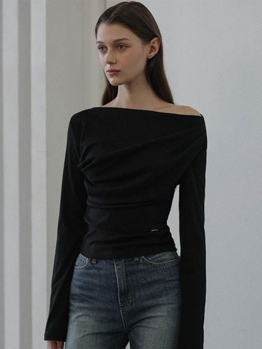 Off-shoulder Cotton Stretch Top [Black] - DEHEVE - Modalova