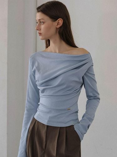 Off-shoulder Cotton-Spandex Sleeve Blouse [Sky Blue] - DEHEVE - Modalova