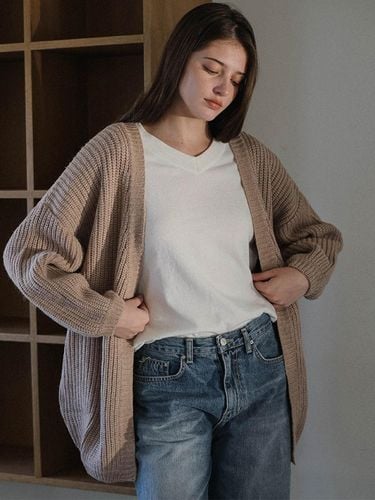 Wool Blend Balloon Sleeve Cardigan [beige] - DEHEVE - Modalova