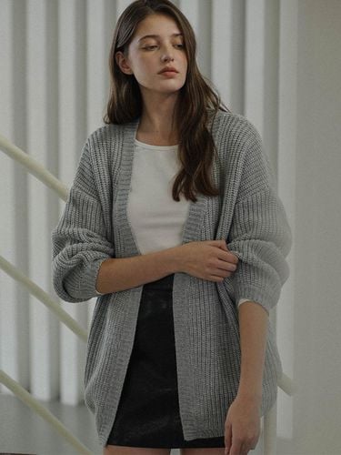 Wool Blend Balloon Sleeve Raglan Cardigan [Gray] - DEHEVE - Modalova