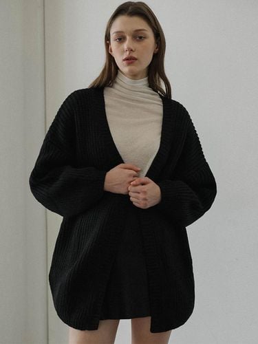 Wool Blend Balloon Sleeve Oversized Cardigan [Black] - DEHEVE - Modalova