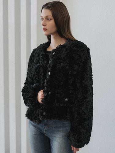 Round Fur Tweed Jacket [Black] - DEHEVE - Modalova