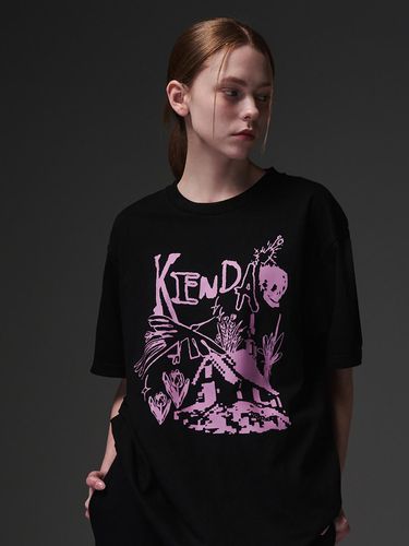 Rough Sketch Cotton Relaxed Fit T-shirt [Black] - Kenda - Modalova