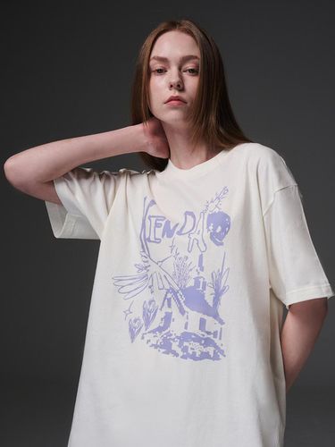 Rough Sketch Cotton Relaxed Fit T-shirt [Beige] - Kenda - Modalova