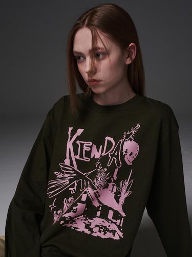 Rough Sketch Cotton Long Sleeve Tee [ARMY GREEN] - Kenda - Modalova