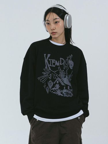 Oversized Cotton Polyester Rough Sketch Sweatshirt [BLACK] - Kenda - Modalova