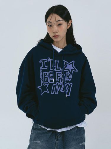 Oversized Motto Lettering Hooded Tee [Dark Blue] - Kenda - Modalova