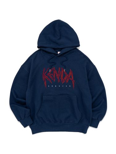 Grunge Logo Overfit Cotton Blend Hoodie [Dark Blue] - Kenda - Modalova