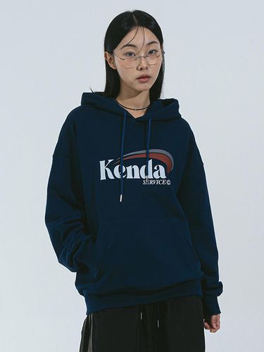 Cotton Polyester Oversized Slash Logo Hoodie [Dark Blue] - Kenda - Modalova