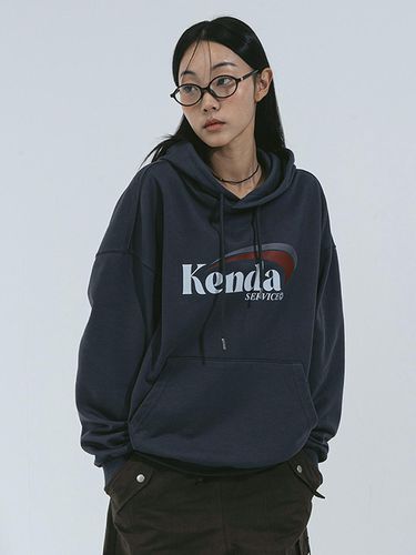 Cotton Polyester Oversized Slash Logo Hoodie [Charcoal] - Kenda - Modalova