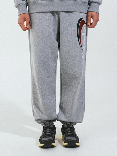 Oversized Cotton Polyester Slash Logo Sweatpants [Melange] - Kenda - Modalova