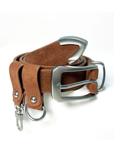 Double Loop Western Cowhide Suede Belt [Brown] - S SY - Modalova